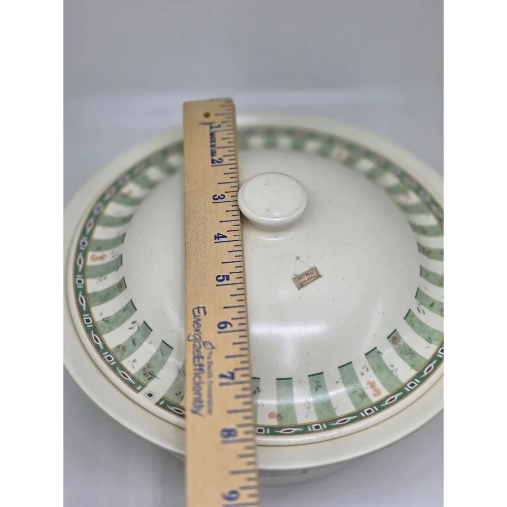 Pfaltzgraff Casserole Dish Naturewood 2.5 Qt‎ Round Covered Baker Green Cream